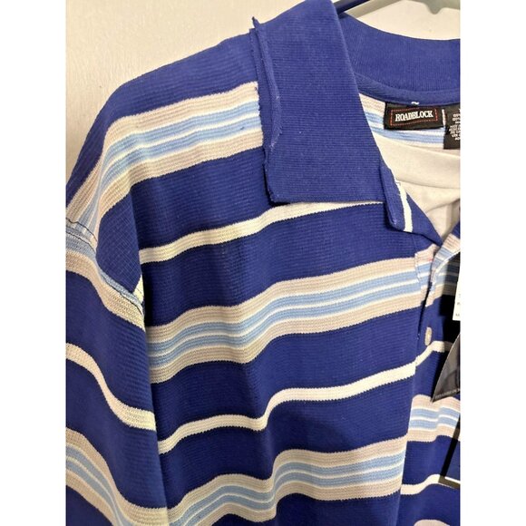 ROADBLOCK Mens Polo Shirt XL Blue & White Striped Short Sleeve NISP - Picture 7 of 9
